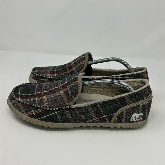 Sorel Men\'s Dude Moc Slippers Blue, Red and Gray Plaid Size 11 Casual Slip-On